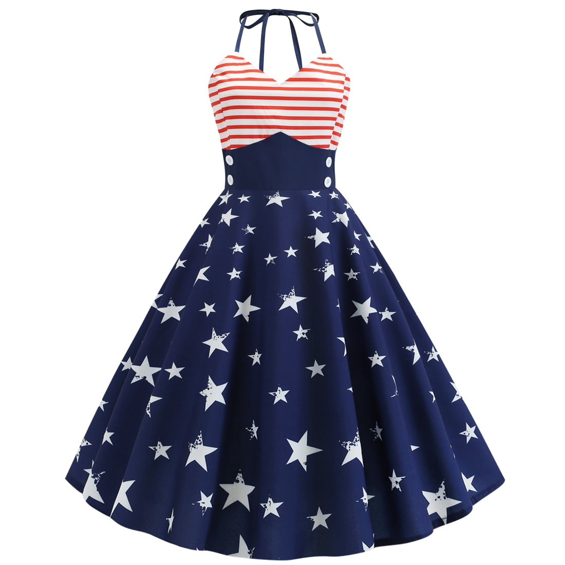 Lady's 4th Of July Dress Tie-strap Usa Stars Stripes Patriotic Dresses