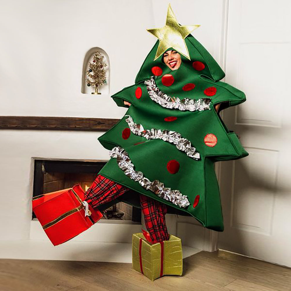 Adult Christmas Tree Costume With Present Shoes Covers Men and Women Funny Christmas Party Outfit