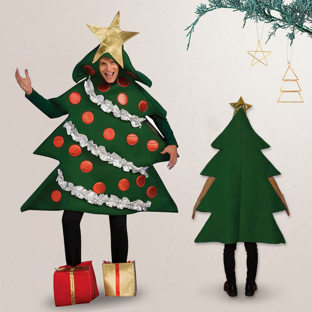 Adult Christmas Tree Costume With Present Shoes Covers Men and Women Funny Christmas Party Outfit