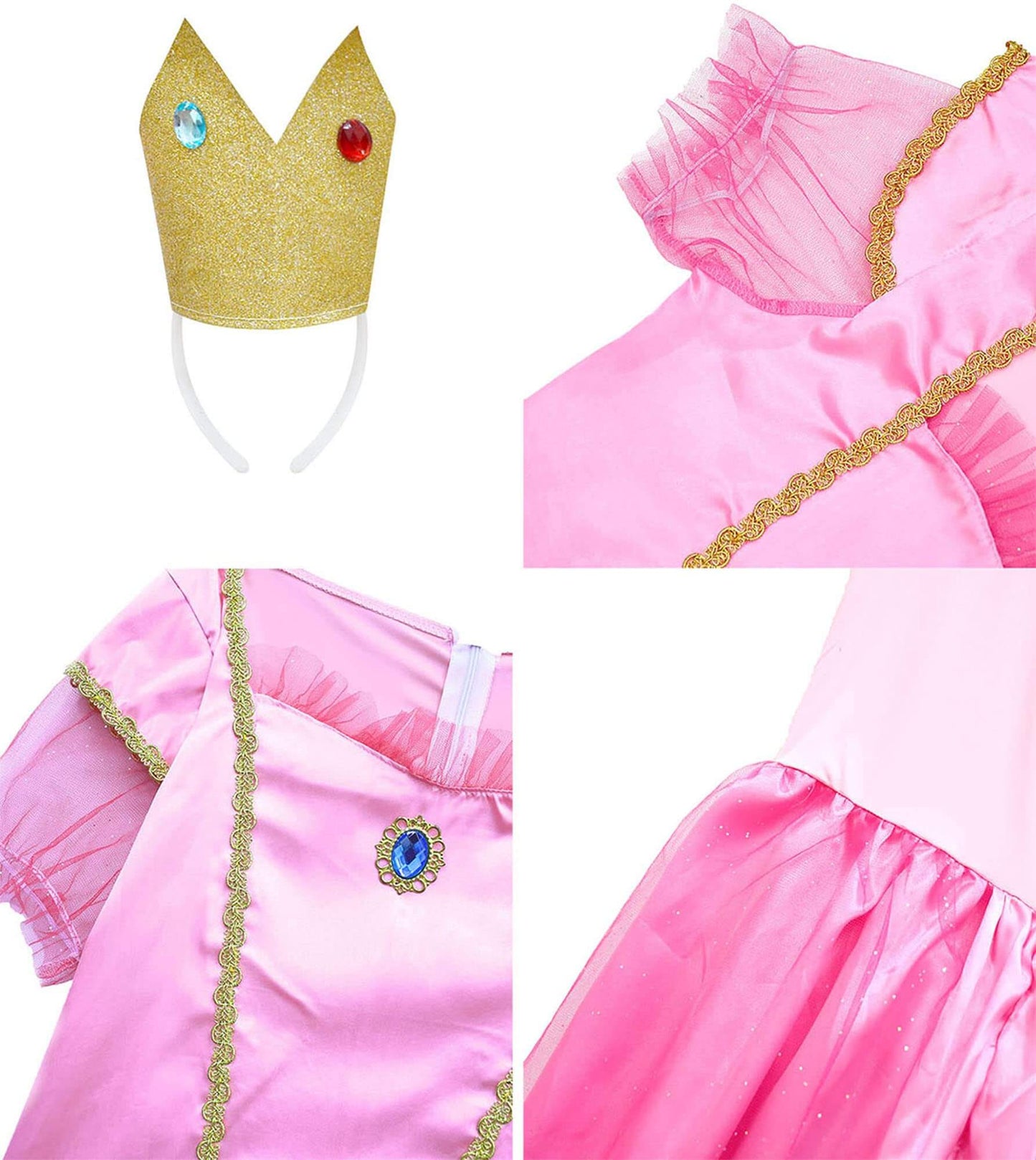 Womens Super Brothers Princess Peach Costume Halloween Cosplay Outfit