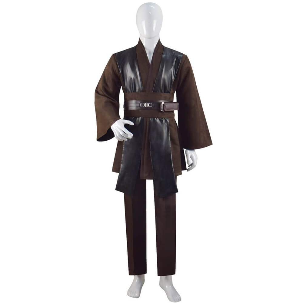 Anakin Skywalker Costume Adult Brown Jedi Hooded Robe Shirt Pants Full Set Outfits