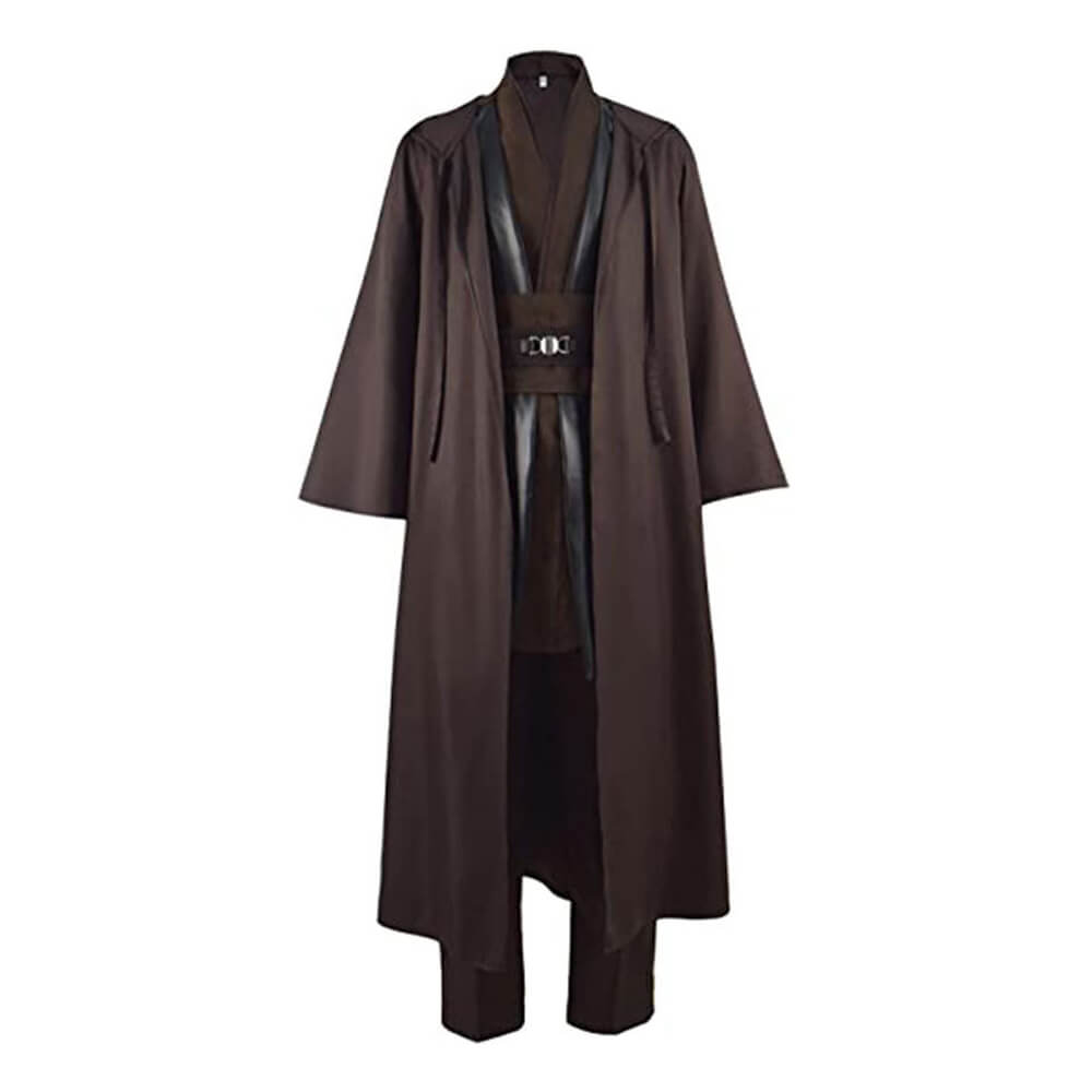 Anakin Skywalker Costume Adult Brown Jedi Hooded Robe Shirt Pants Full Set Outfits