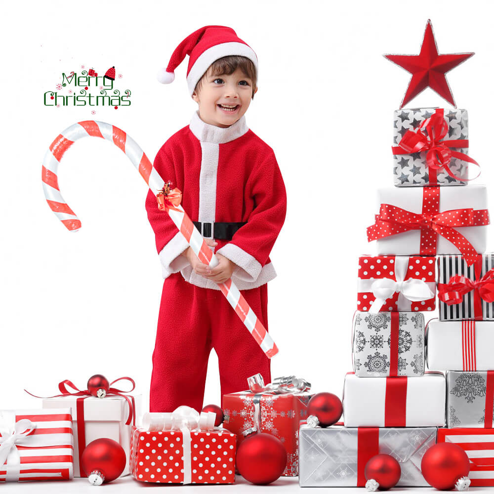 Kids Teens Santa Claus Costume Beard Bag Full Set for Boys Girls Christmas Party Cosplay