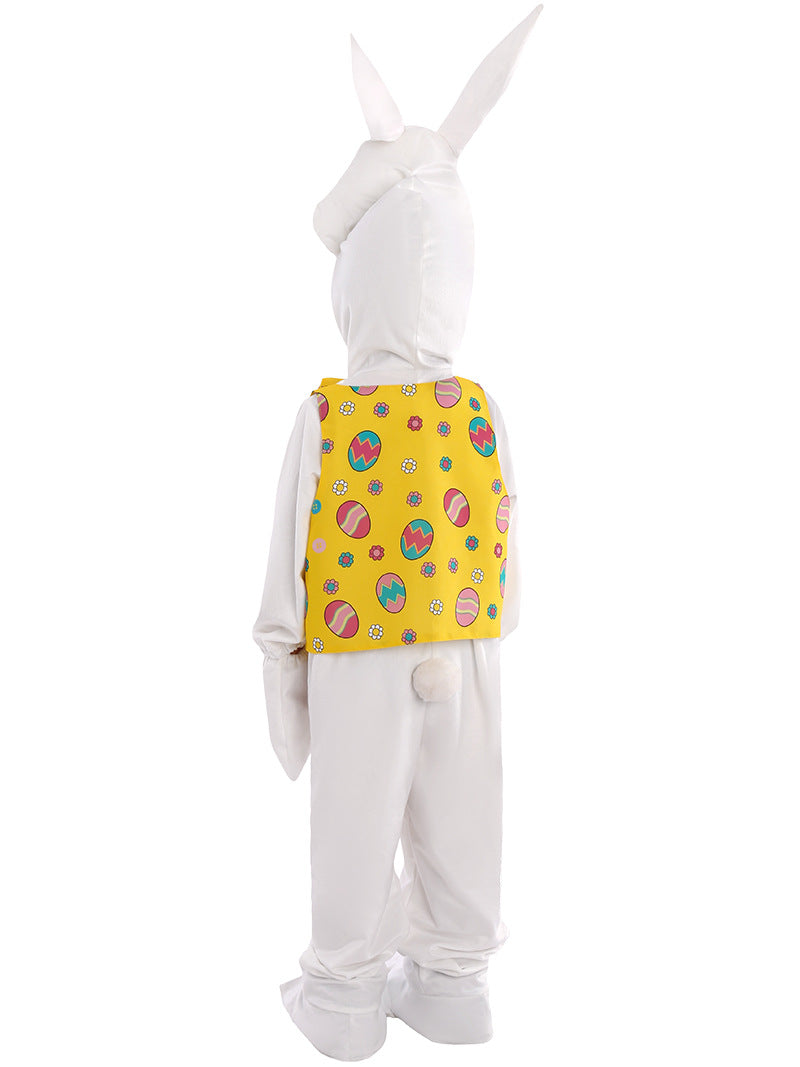 Easter Bunny Costume Kids Party Cosplay Outfit White Onesie with 3D Bunny Headgear