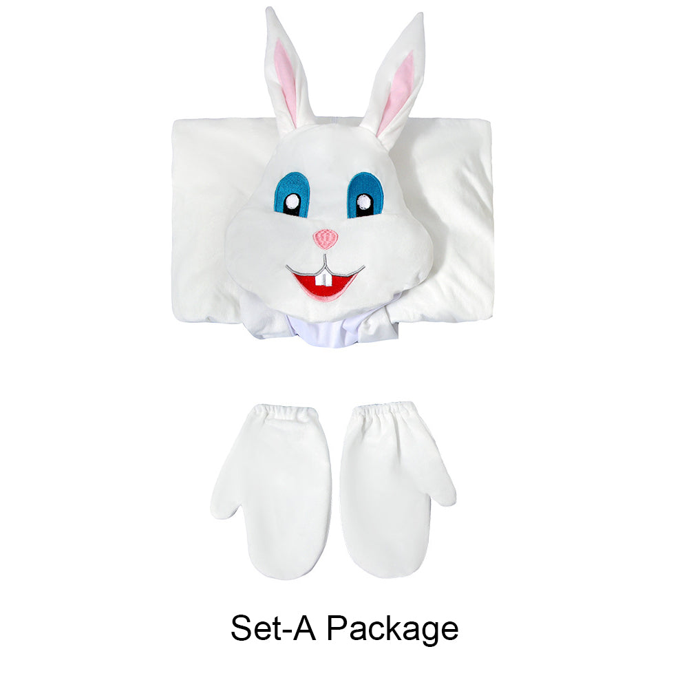 Easter Bunny Costume Kids Party Cosplay Outfit White Onesie with 3D Bunny Headgear