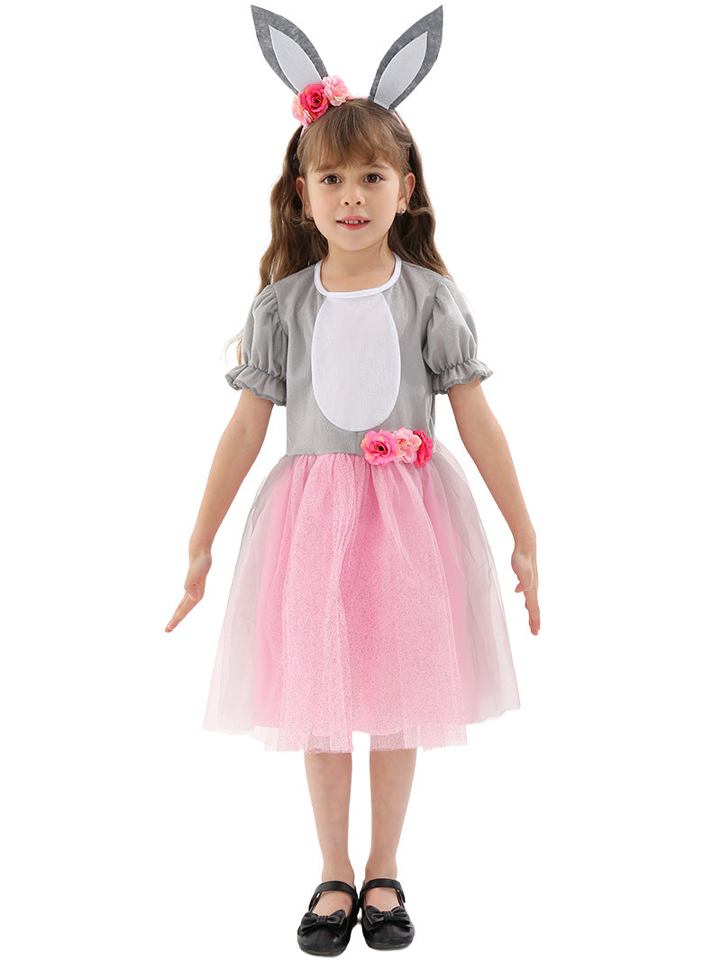 Girls Bunny Costume Sweet Easter Bunny Dress Up Outfit Rabbit Dress and Headband