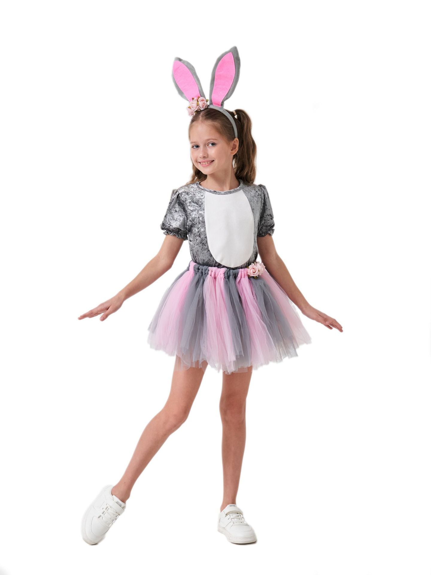 Girls Bunny Costume Kids Easter Grey Rabbit Tutu Dress and Headband
