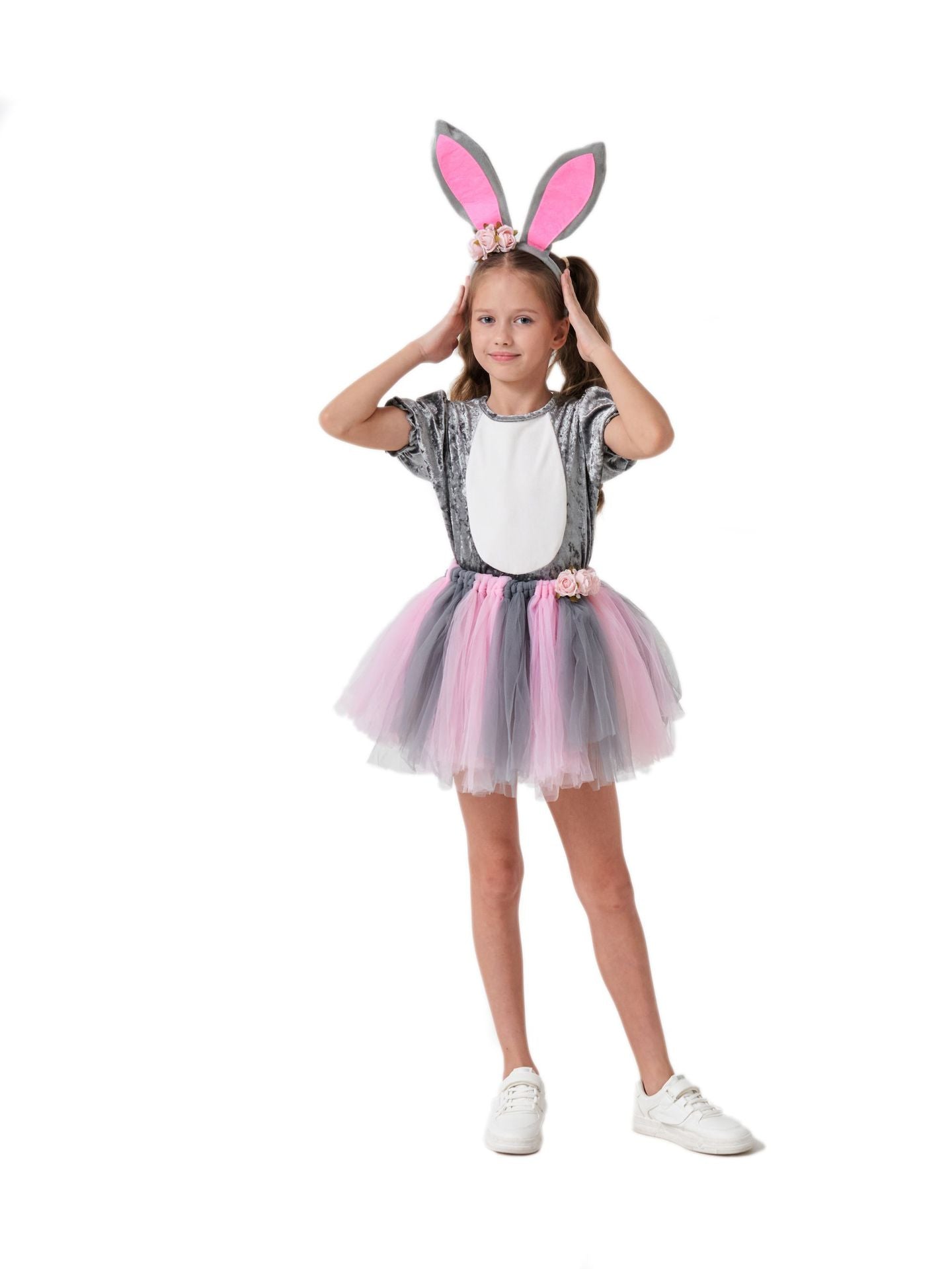 Girls Bunny Costume Kids Easter Grey Rabbit Tutu Dress and Headband