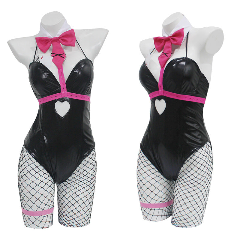 Miku Bunny Costume Women Sexy Black Bunny Girl Leather Bodysuit and Accessories