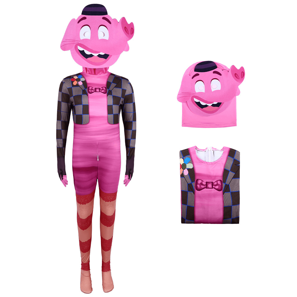 Kids Inside Out 2 Bing Bong Costume Inside Cosplay Jumpsuit and Out Helmet for Halloween Party