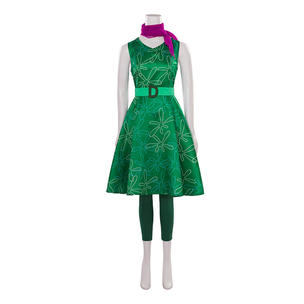Green Disgust Dress with Matching Leggings and Scarf Adult Sleeveless High Waist Disgust Costume Set