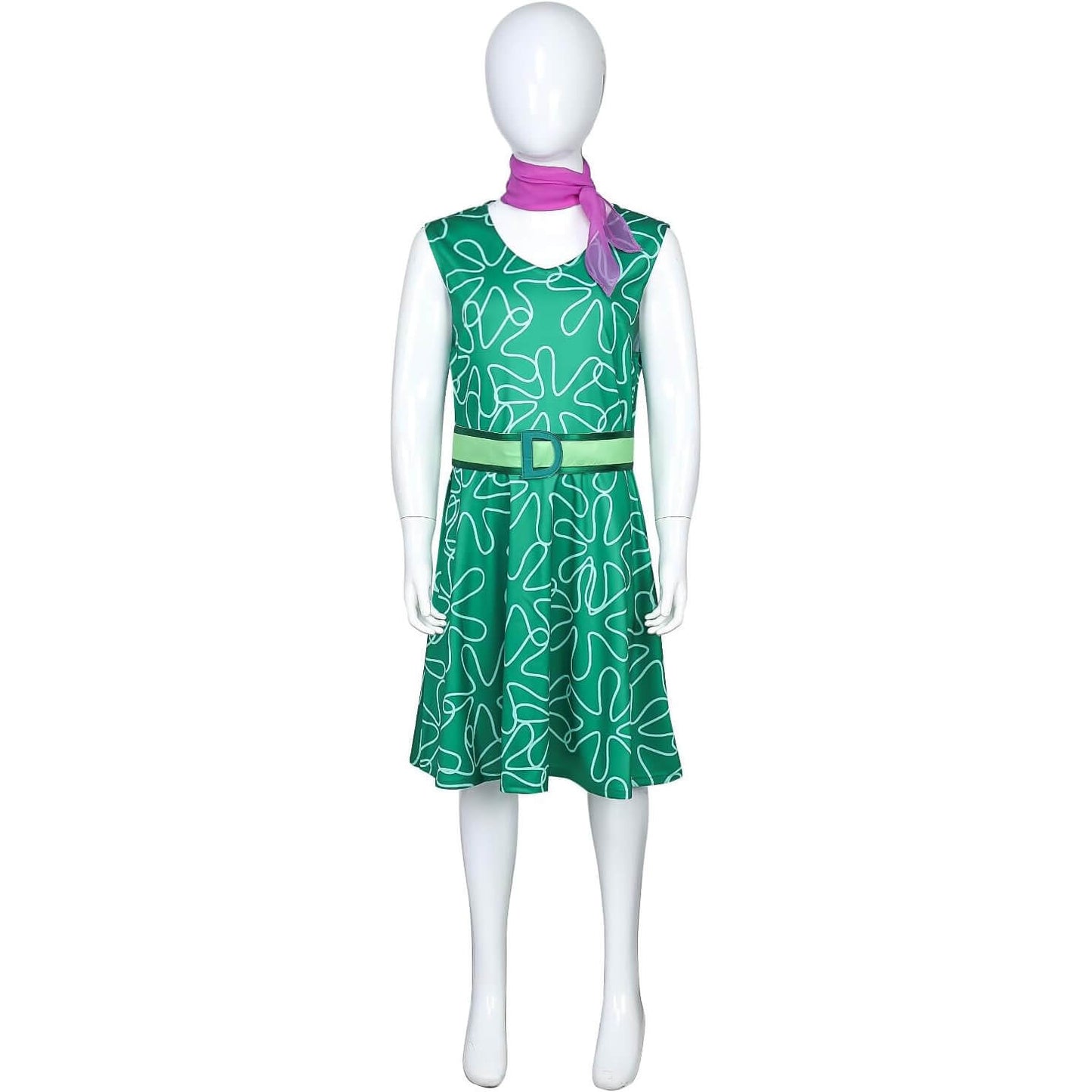 Girls Inside 2 Disgust Costume Classic Disgust Green Dress with Belt and Scarf Kids Disgust Cosplay Outfit