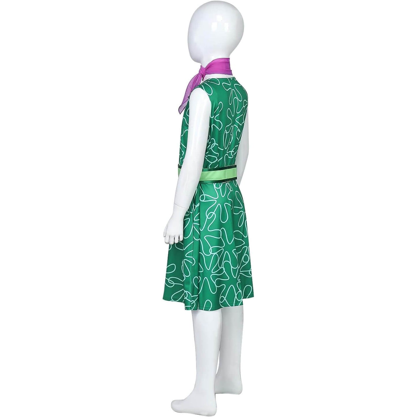 Girls Inside 2 Disgust Costume Classic Disgust Green Dress with Belt and Scarf Kids Disgust Cosplay Outfit