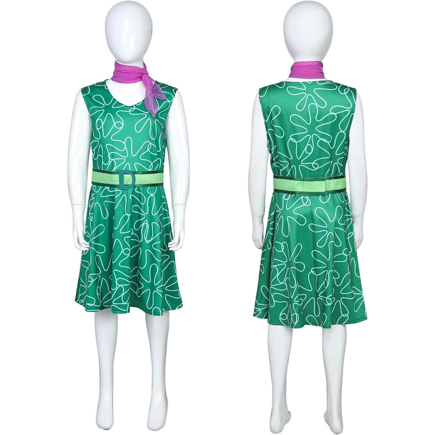 Girls Inside 2 Disgust Costume Classic Disgust Green Dress with Belt and Scarf Kids Disgust Cosplay Outfit