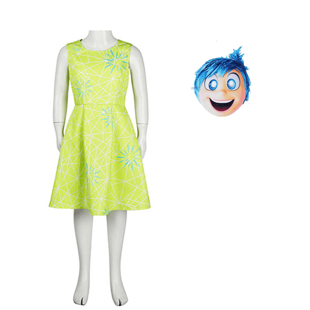 Inside Out Joy Dress and Mask Party Cosplay Joy Costume Sleeveless Yellow Dress