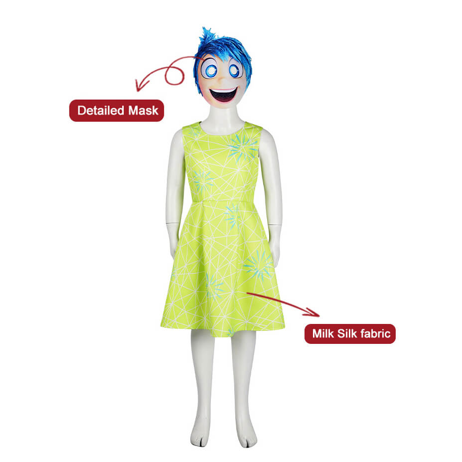 Inside Out Joy Dress and Mask Party Cosplay Joy Costume Sleeveless Yellow Dress