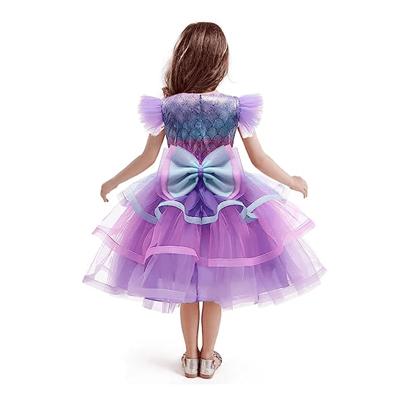 Girls Purple Princess Arial Dress Little Mermaid Costume 6 Layers Cake Dress Birthday Party Tutu Dress
