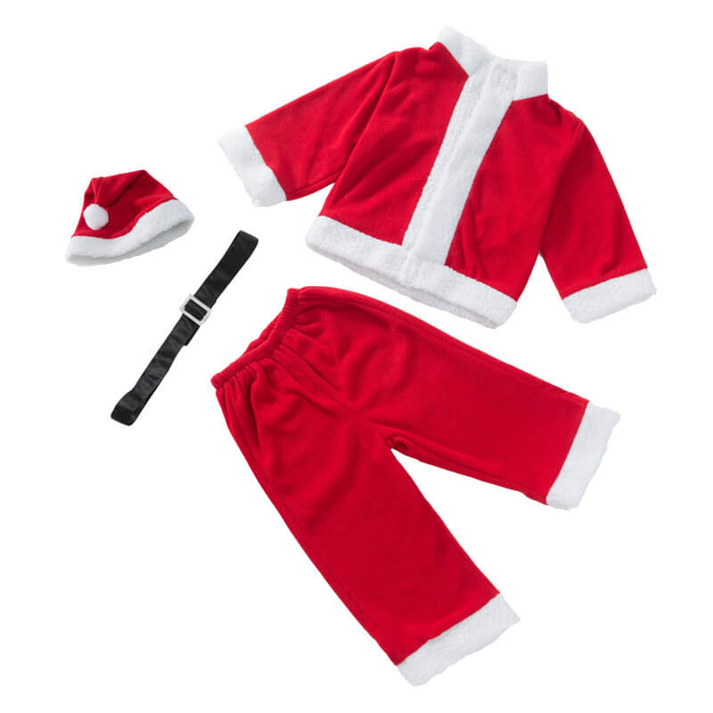 Kids Teens Santa Claus Costume Beard Bag Full Set for Boys Girls Christmas Party Cosplay