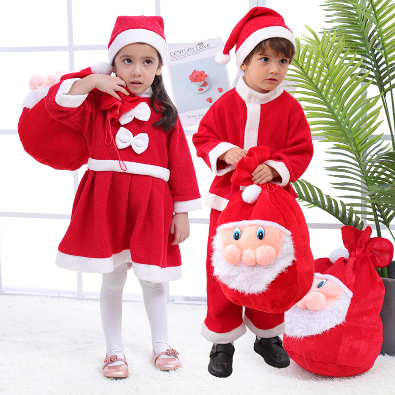 Kids Teens Santa Claus Costume Beard Bag Full Set for Boys Girls Christmas Party Cosplay