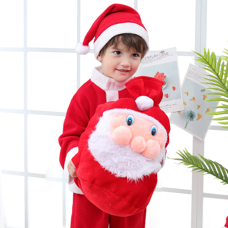 Kids Teens Santa Claus Costume Beard Bag Full Set for Boys Girls Christmas Party Cosplay
