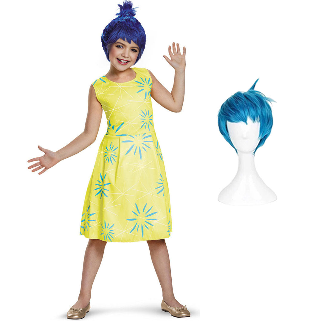 Girls Inside 2 Joy Costume Classic Bright Yellow Sleeveless Joy Dress Kids Joy Cosplay Halloween Costume