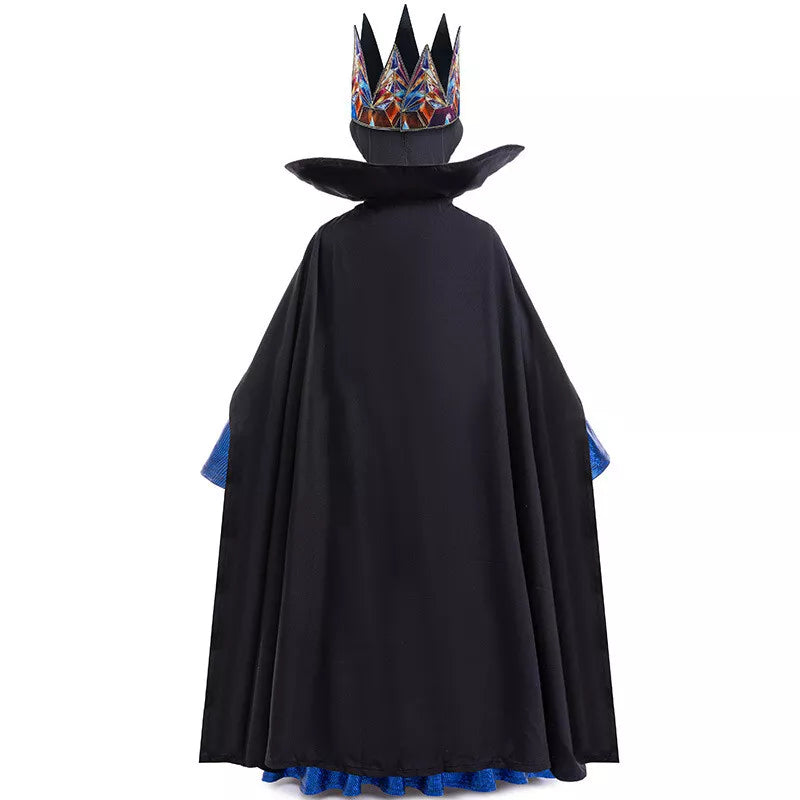 Kids Evil Queen Costume Girls Dress Cloak Crown Party Dress Up Cosplay Outfit