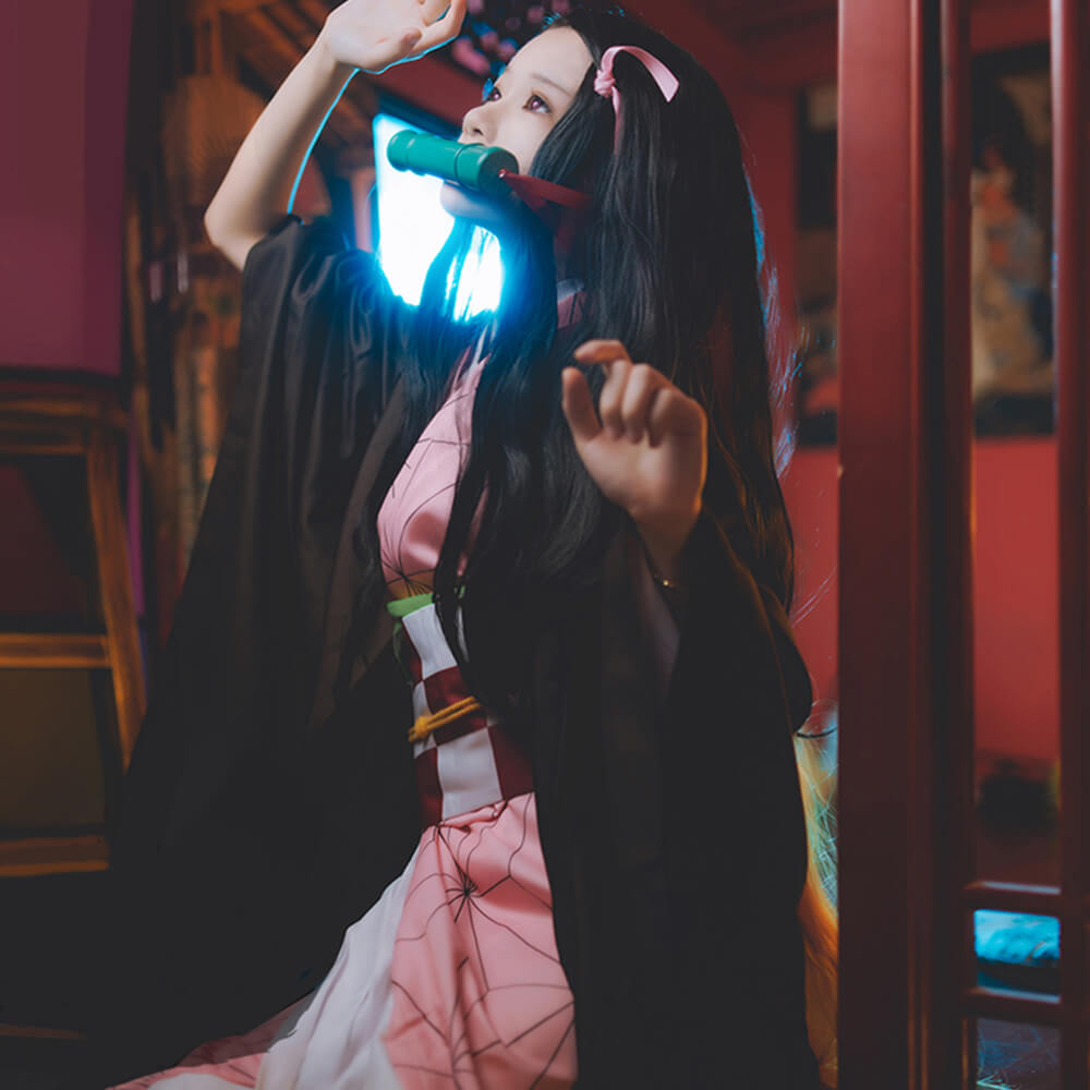 Nezuko Kamado Costume Halloween Cosplay Dress Outfit Full Set For Kids and Adult