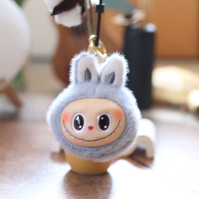 7pcs Cute Plush Pendant 4.7'' 2nd Generation Labubu Head Vinyl Pendant Plush Toy Keychain