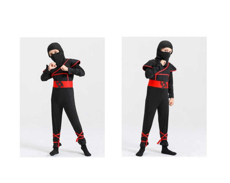 Kids Samurai Ninja Costume Black Jumpsuit with Red Trim Accents