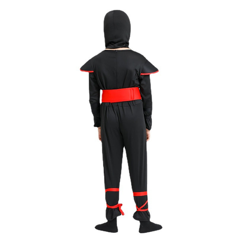 Kids Samurai Ninja Costume Black Jumpsuit with Red Trim Accents