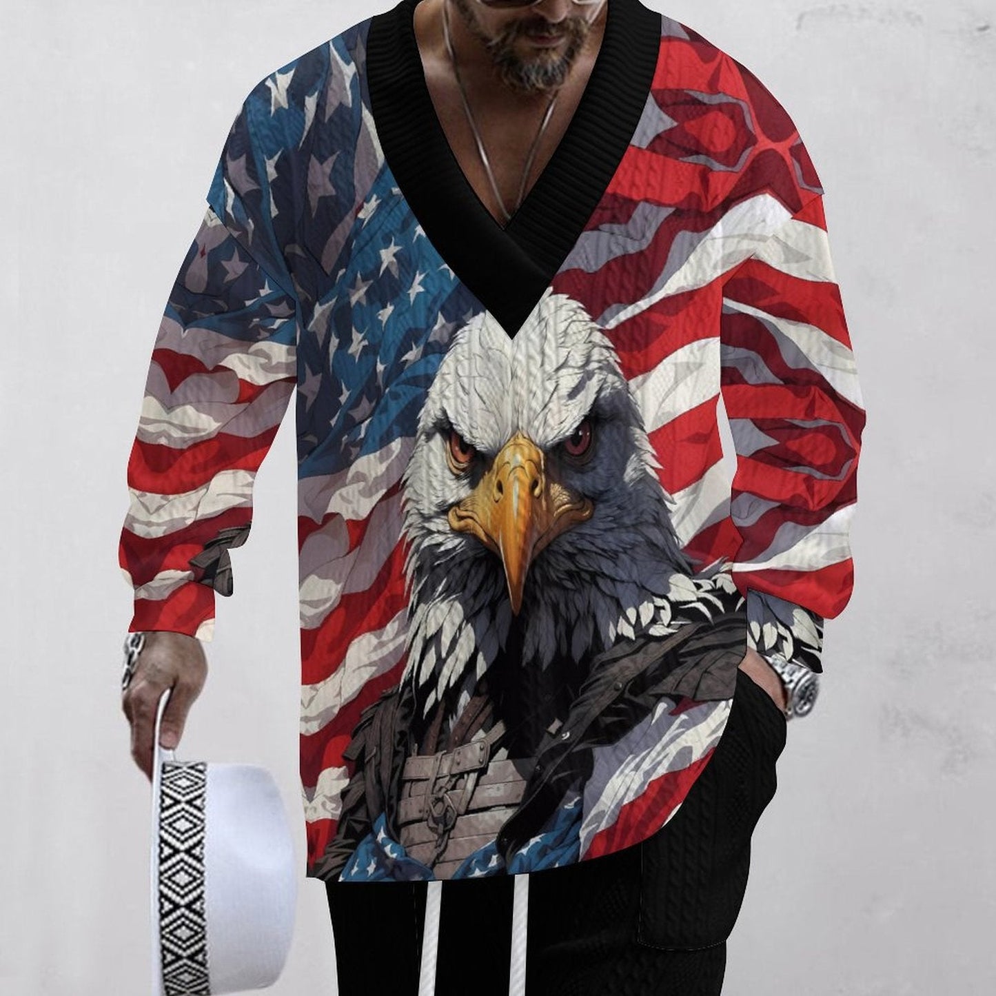 Men 4th Of July Shirt American Flag Bald Eagle V-Neck Patriotic Top