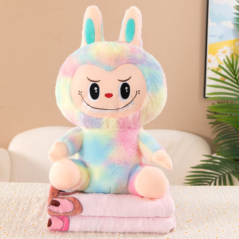 23.6in Plush Labubu with Blanket Set The Monster Soft 2 in1 Doll Foldable Cushion