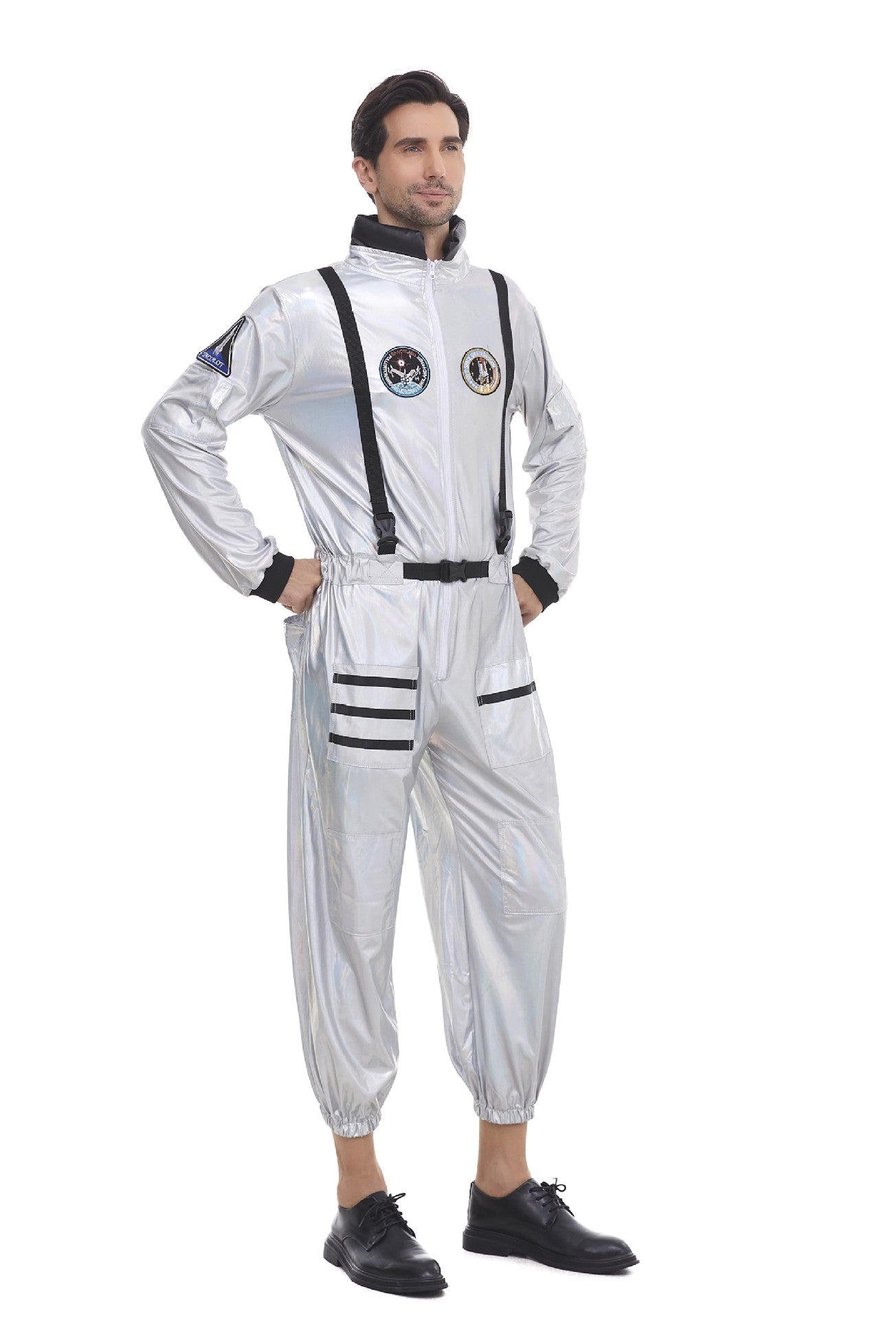 Adult couple wandering the earth in space suits