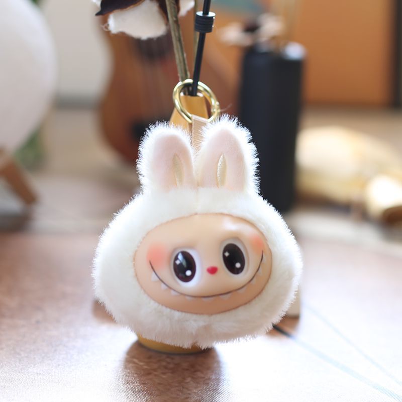 7pcs Cute Plush Pendant 4.7'' 2nd Generation Labubu Head Vinyl Pendant Plush Toy Keychain