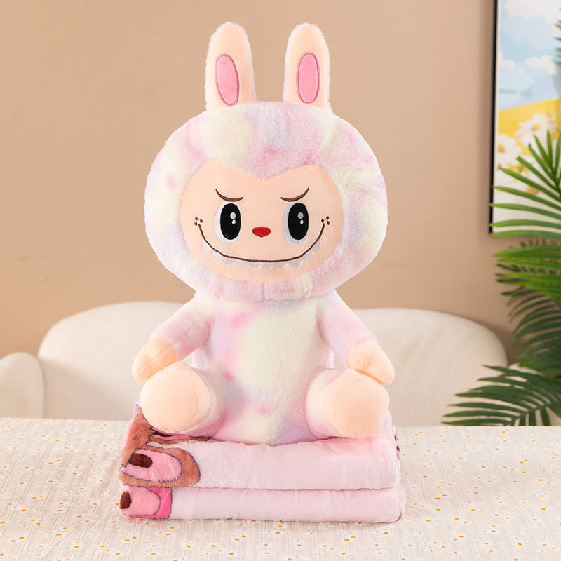23.6in Plush Labubu with Blanket Set The Monster Soft 2 in1 Doll Foldable Cushion
