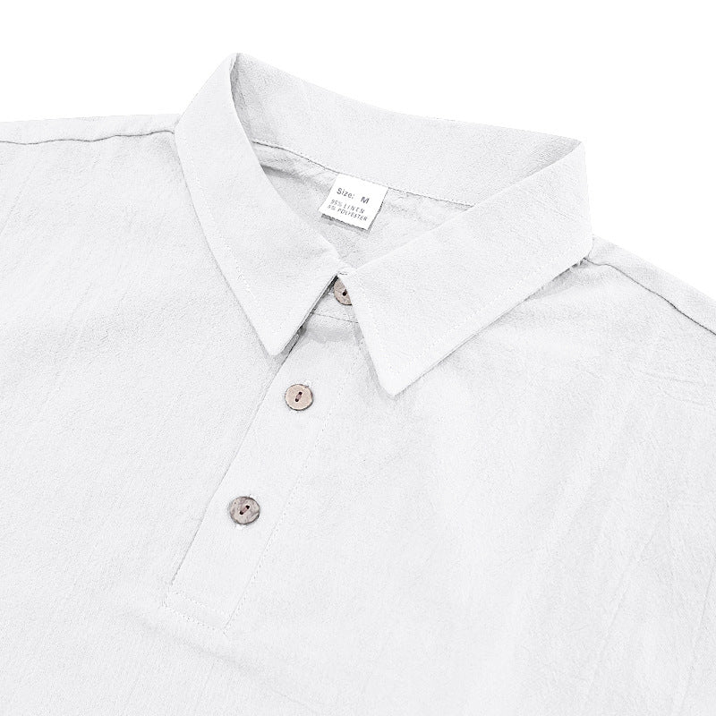 Men's Summer Patriotic T-shirt Breathable Linen Polo with American Flag on Left Sleeve