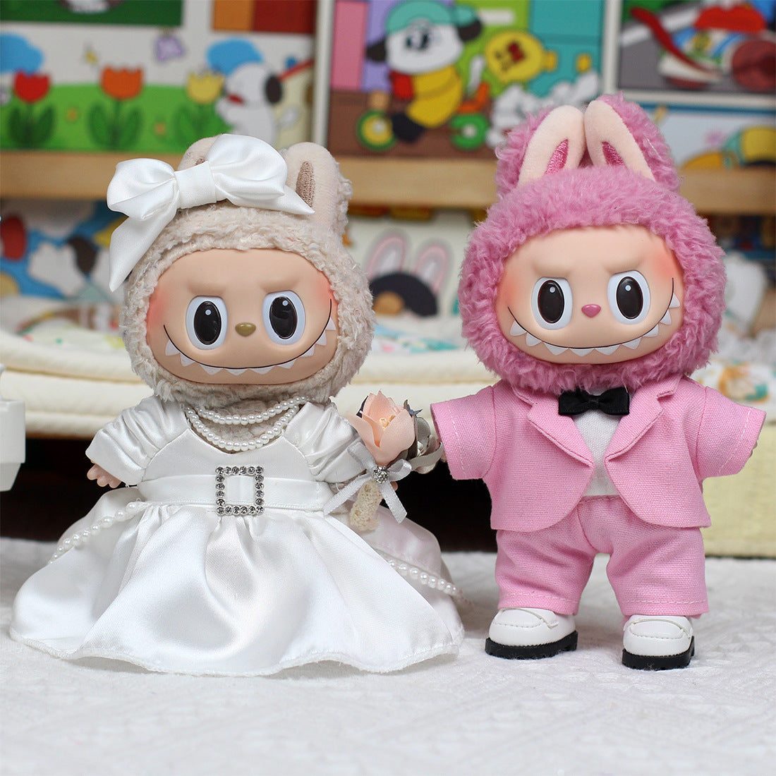 6.7in Labubu Clothes 2 Piece in Bundle Cute Couple Plush Doll Outfits Accessories