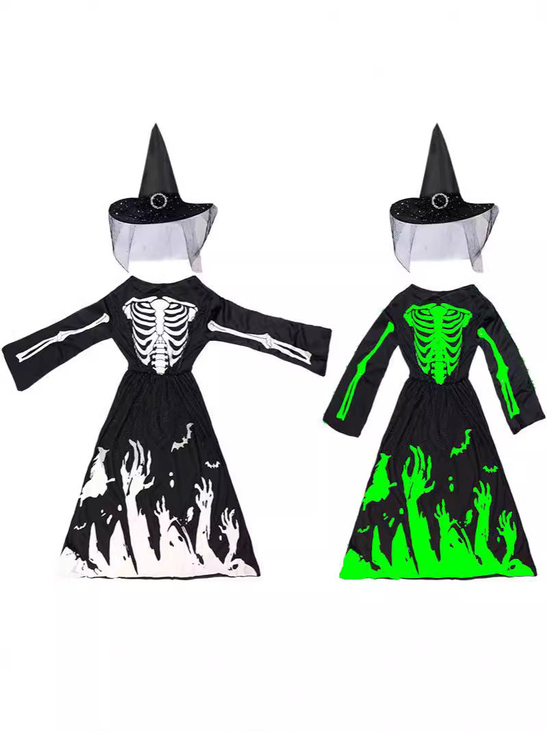 Halloween Women's Glow-in-the-Dark Skeleton Witch Clothes