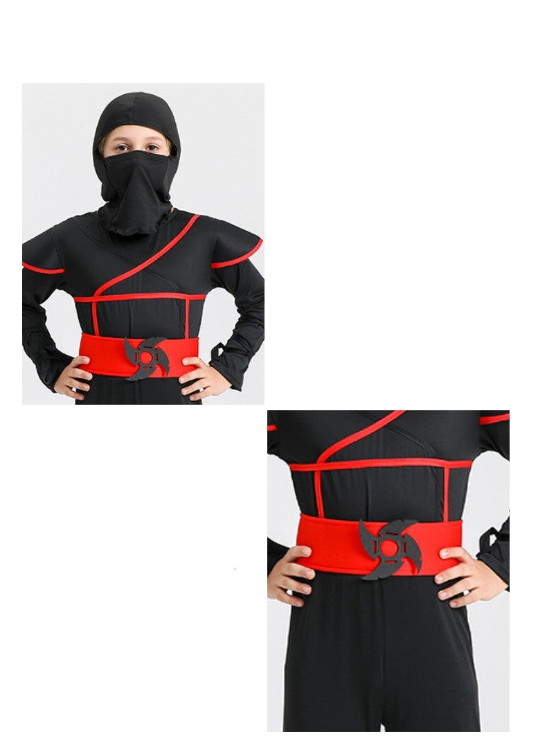 Kids Samurai Ninja Costume Black Jumpsuit with Red Trim Accents