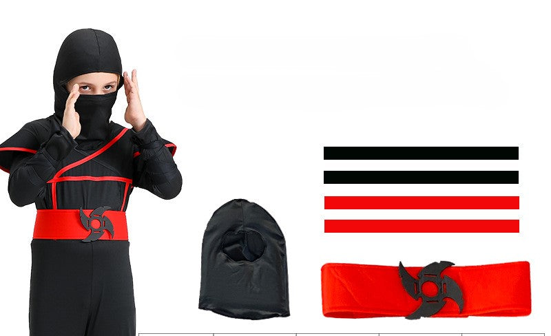 Kids Samurai Ninja Costume Black Jumpsuit with Red Trim Accents