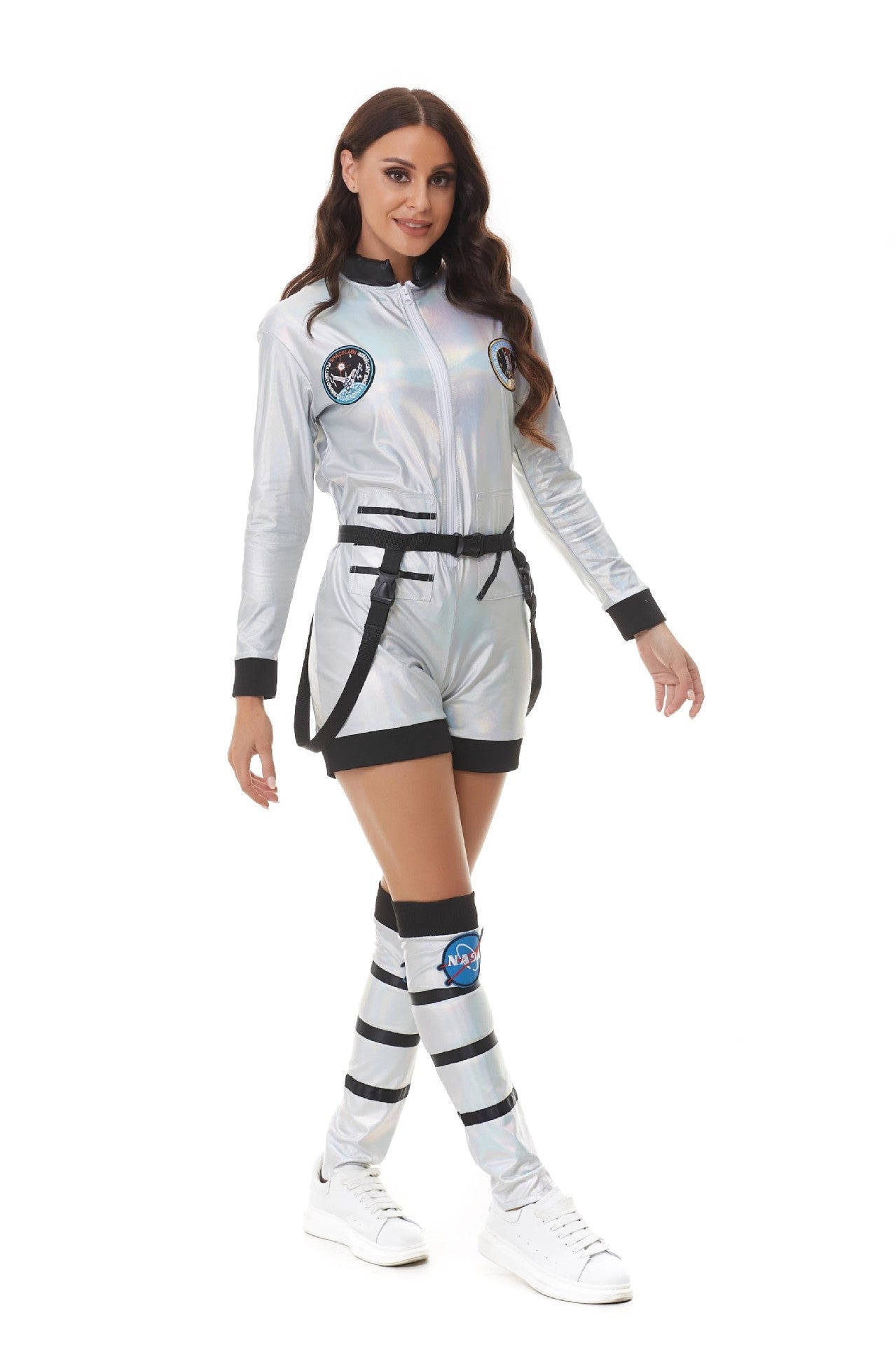 Adult couple wandering the earth in space suits