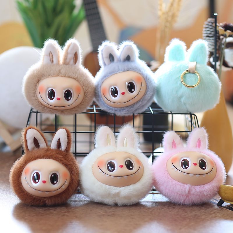 7pcs Cute Plush Pendant 4.7'' 2nd Generation Labubu Head Vinyl Pendant Plush Toy Keychain