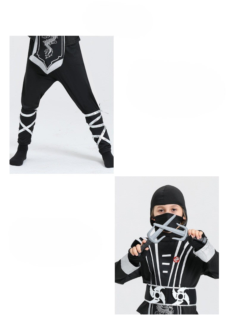 Kids Samurai Ninja Costume Black jumpsuit and Face Maks with Hood