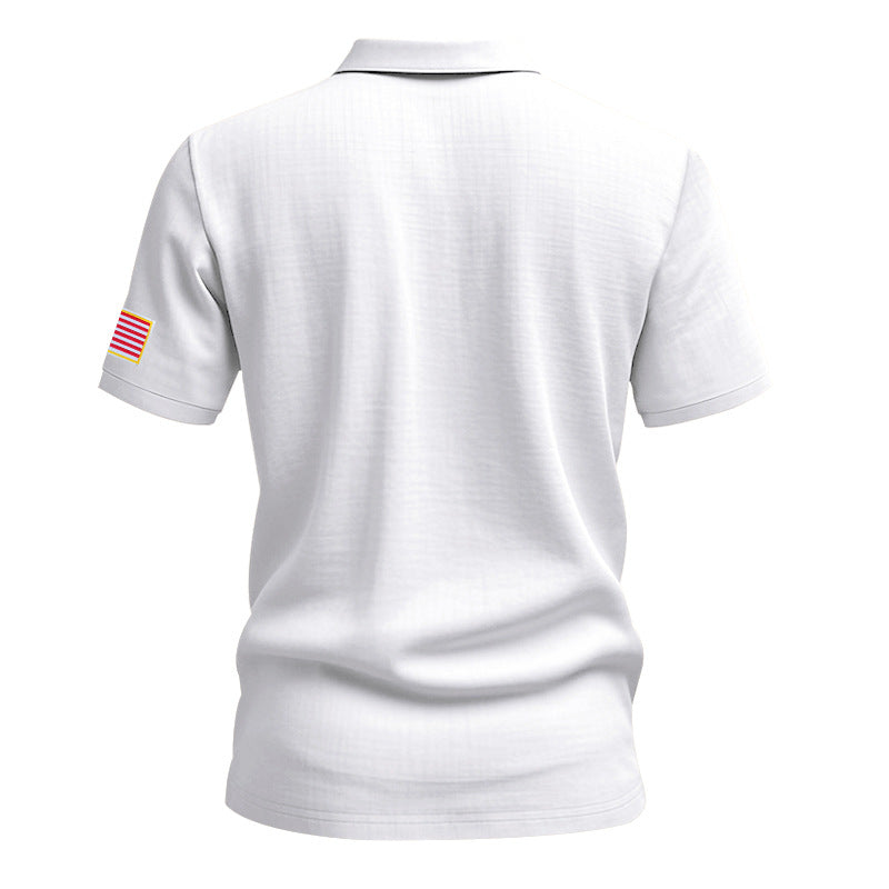 Men's Summer Patriotic T-shirt Breathable Linen Polo with American Flag on Left Sleeve