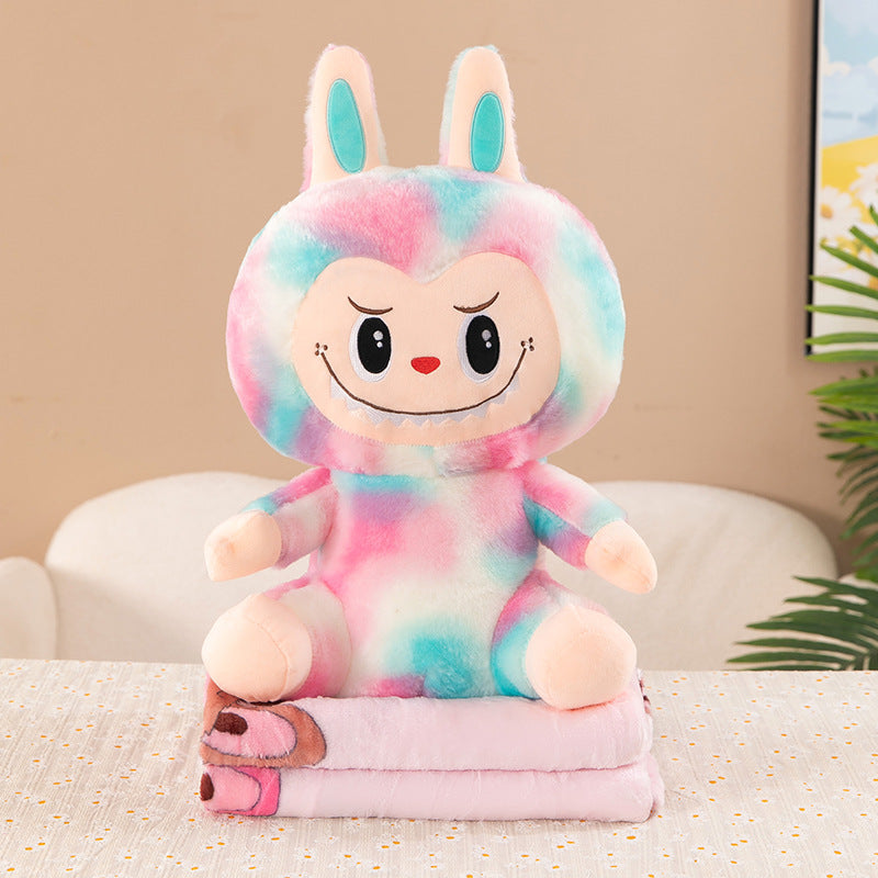 23.6in Plush Labubu with Blanket Set The Monster Soft 2 in1 Doll Foldable Cushion
