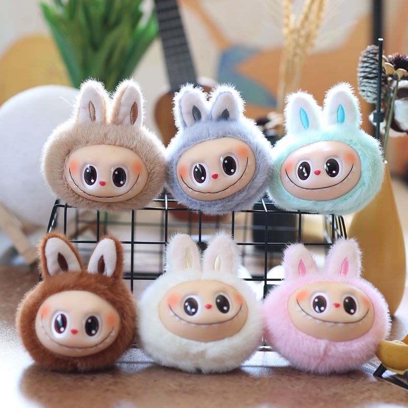 7pcs Cute Plush Pendant 4.7'' 2nd Generation Labubu Head Vinyl Pendant Plush Toy Keychain