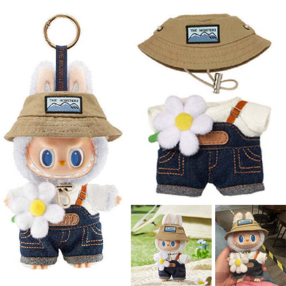 6.7'' Plush Doll Labubu Keychain The Monsters Plush Toy with Clothes Hat