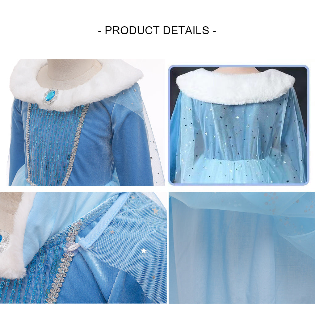 Warm Elsa Dress Winter Princess Elsa Cosplay Costume Party Dress Up Outfit