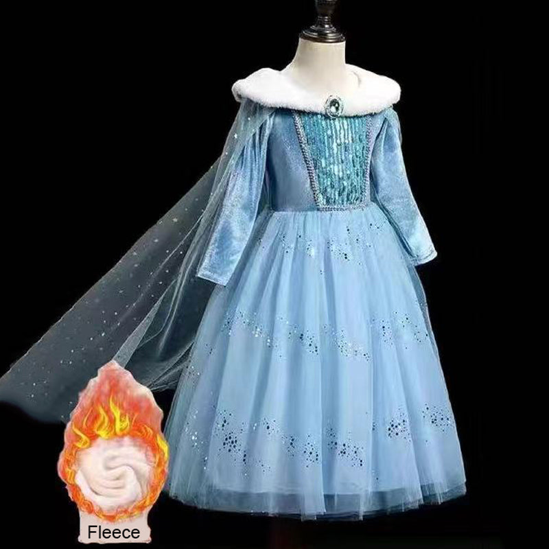 Warm Elsa Dress Winter Princess Elsa Cosplay Costume Party Dress Up Outfit