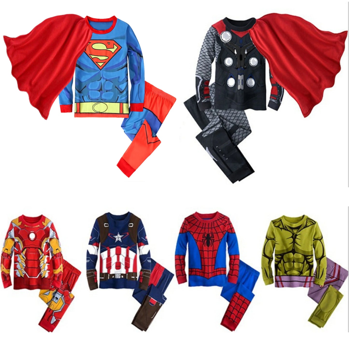 Kids Superhero Costume Spiderman Hulk Flash Cosplay Shirt and Pants